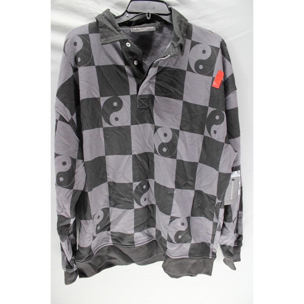 No Boundaires Polo Sweatshirt Oversized Fit Black Gray Size Medium